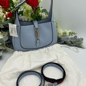 Women’s Gucci Jackie 1961 hobo bag, medium size light blue grain calf skin NWT